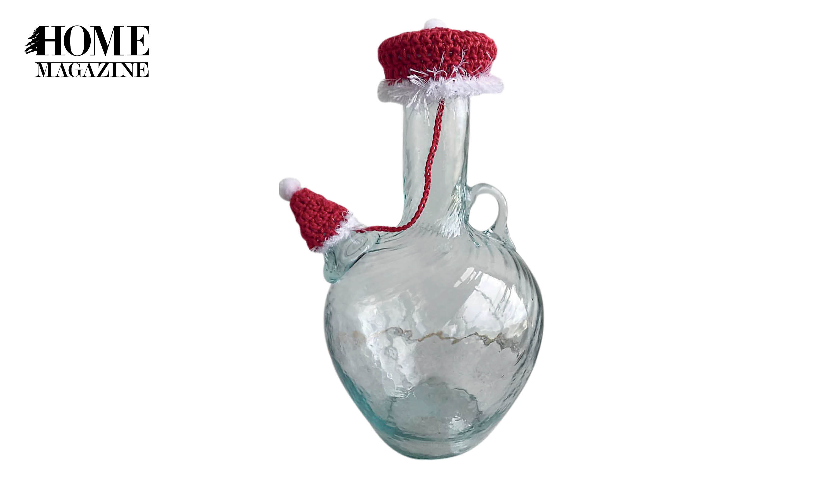 Glass pitcher with red crochet