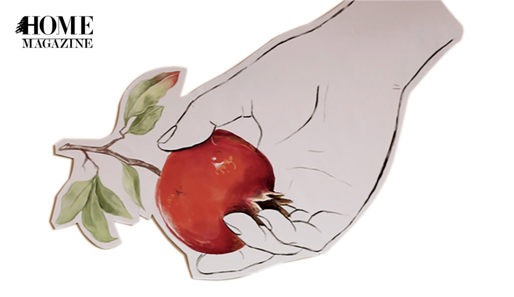 Illustration of a red fruit in a hand palm